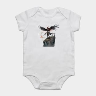 Wings of Destiny: Majestic Dark Angel of Fire Baby Bodysuit